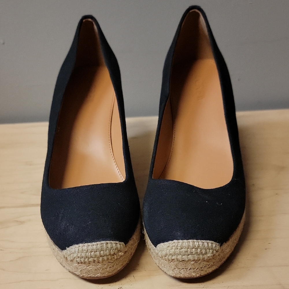 J. Crew Black and Tan Espadrille Wedges